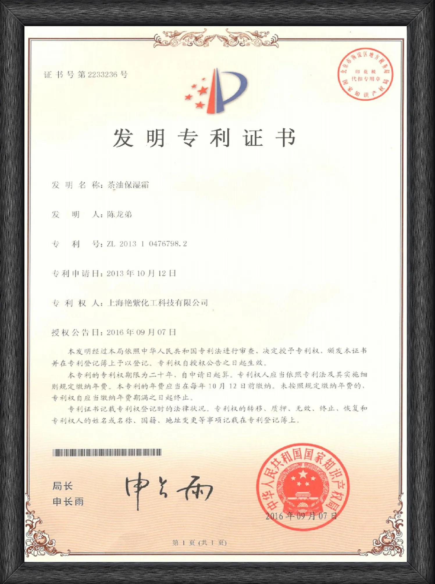Invention Patent - 1 Invention Patent